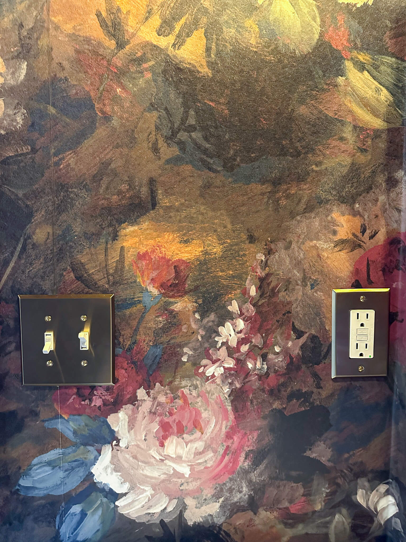 powder room redesign brushed brass light switch plates