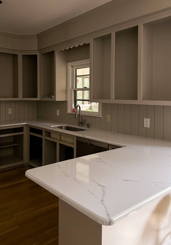 budget friendly kitchen renovation faux marble countertops