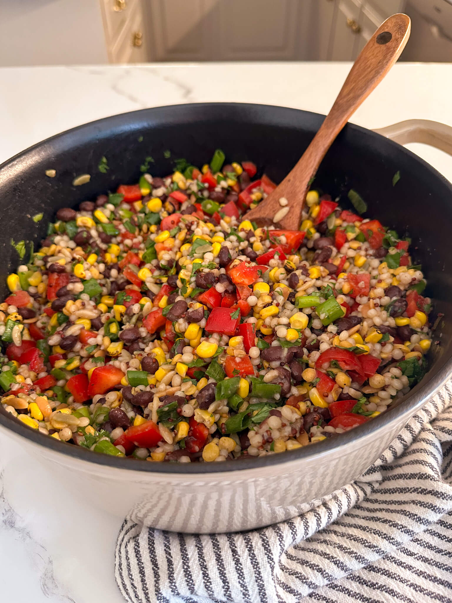 click for Healthy Black Bean Couscous Summer Side Salad recipe