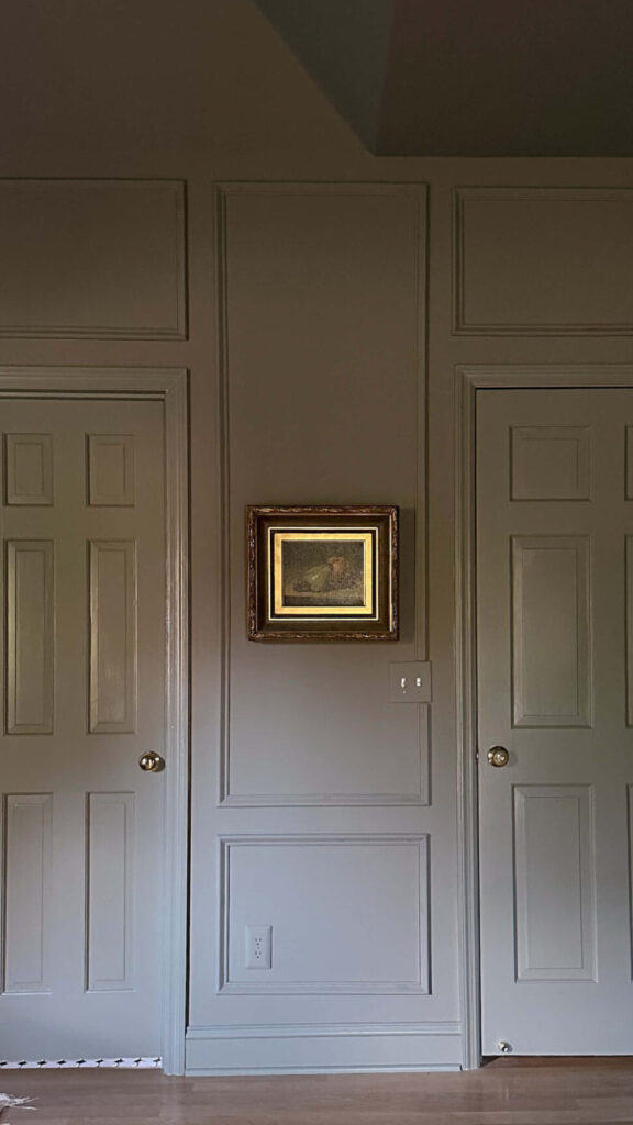 picking a paint color for the home office. treron by farrown and ball is a rich warm muted green.