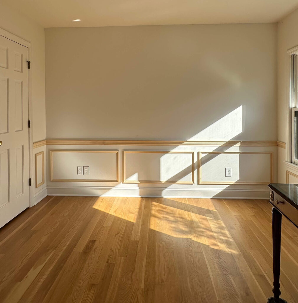 how to design picture frame molding with installed chair rail and boxes