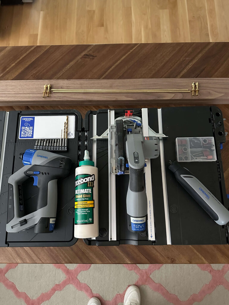 supplies for a diy walnut spice rack